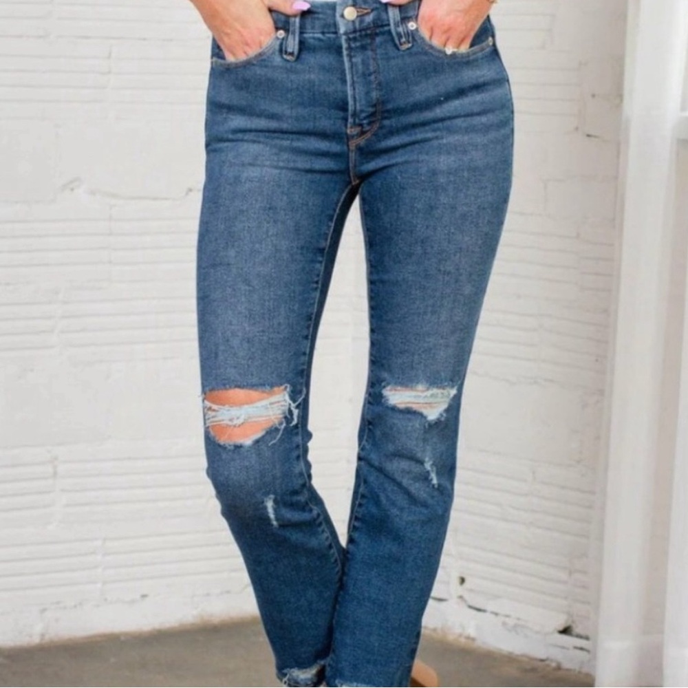 Good American khole kardasian good leg straight ripped jeans size 0 25 denim